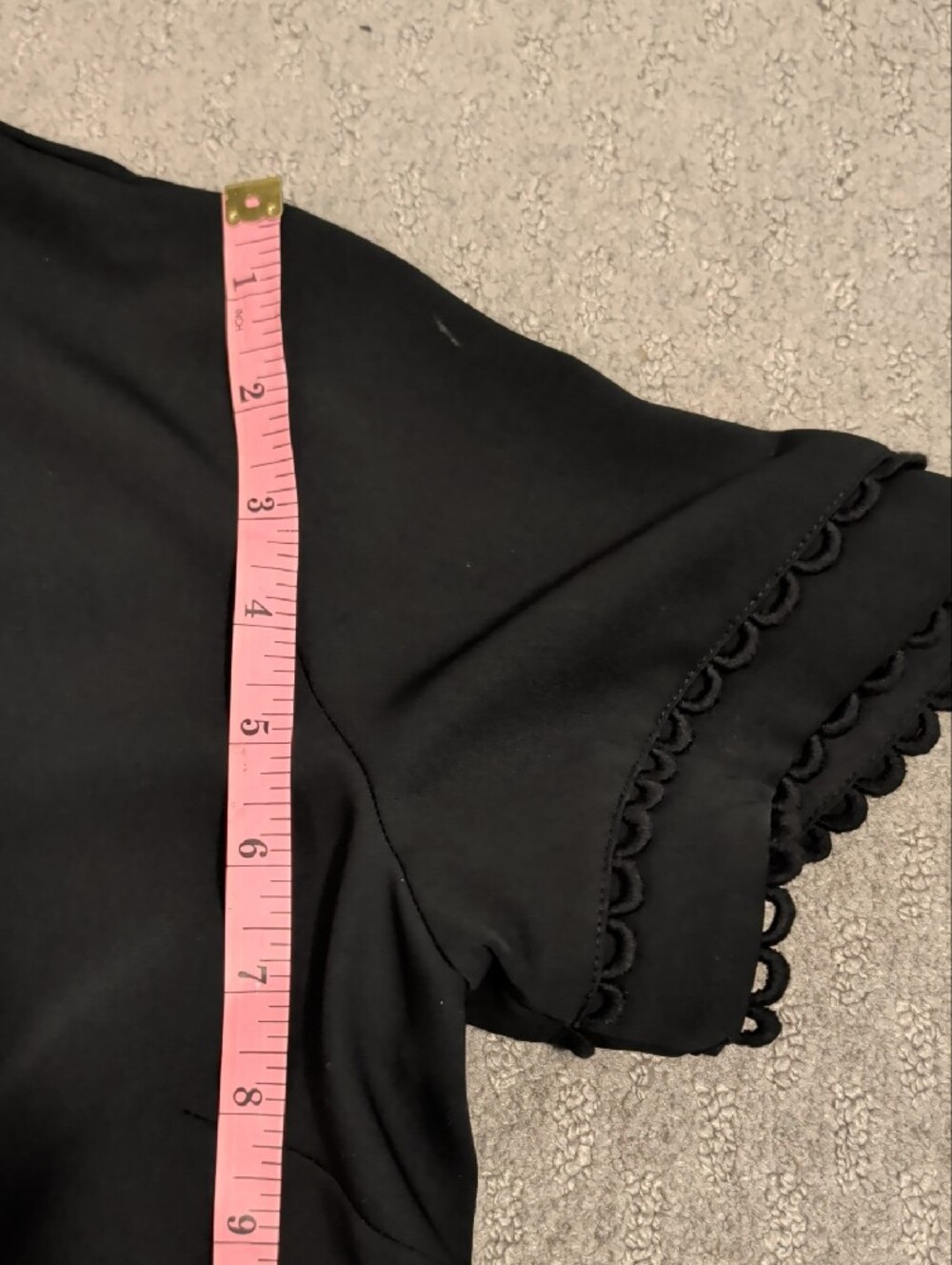 Ann Taylor Black Mini Shift Dress with Scalloped Sleeve Trim - Picture 4 of 13